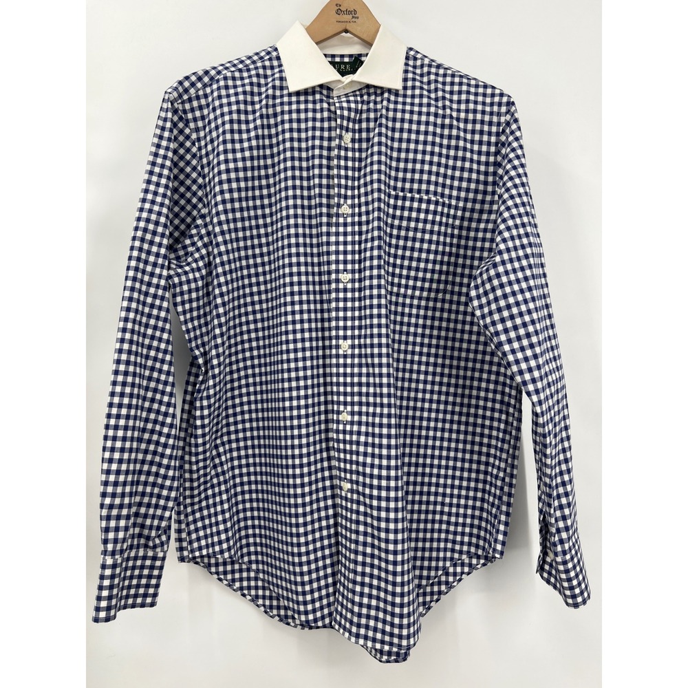 Lauren Ralph Lauren Blue Gingham Classic Fit Non Iron‎ 16.5 34/35 White Collar